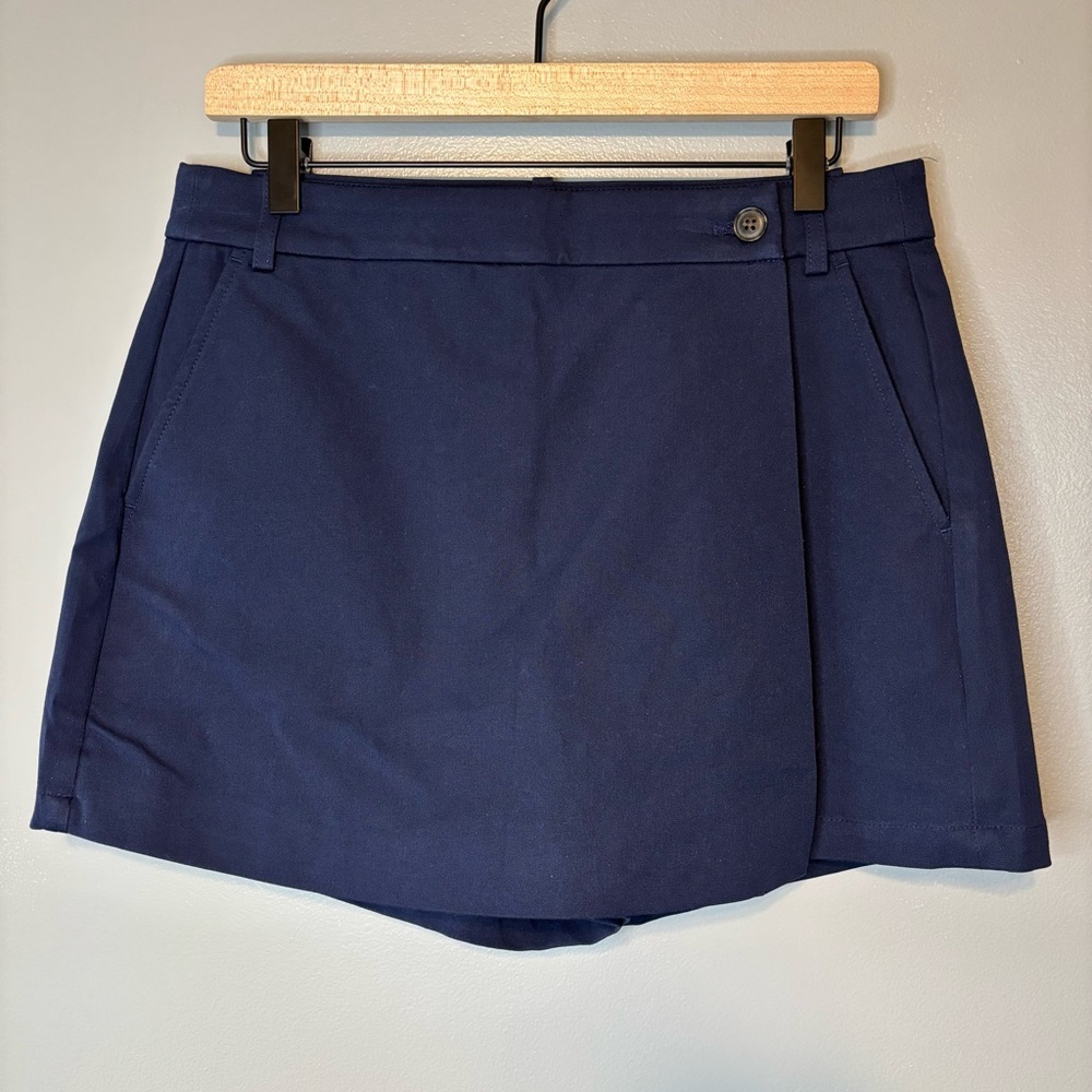 NWT J Crew sz 6 Wrap Front Mini Skort Bi-Stretch Cotton Navy Blue